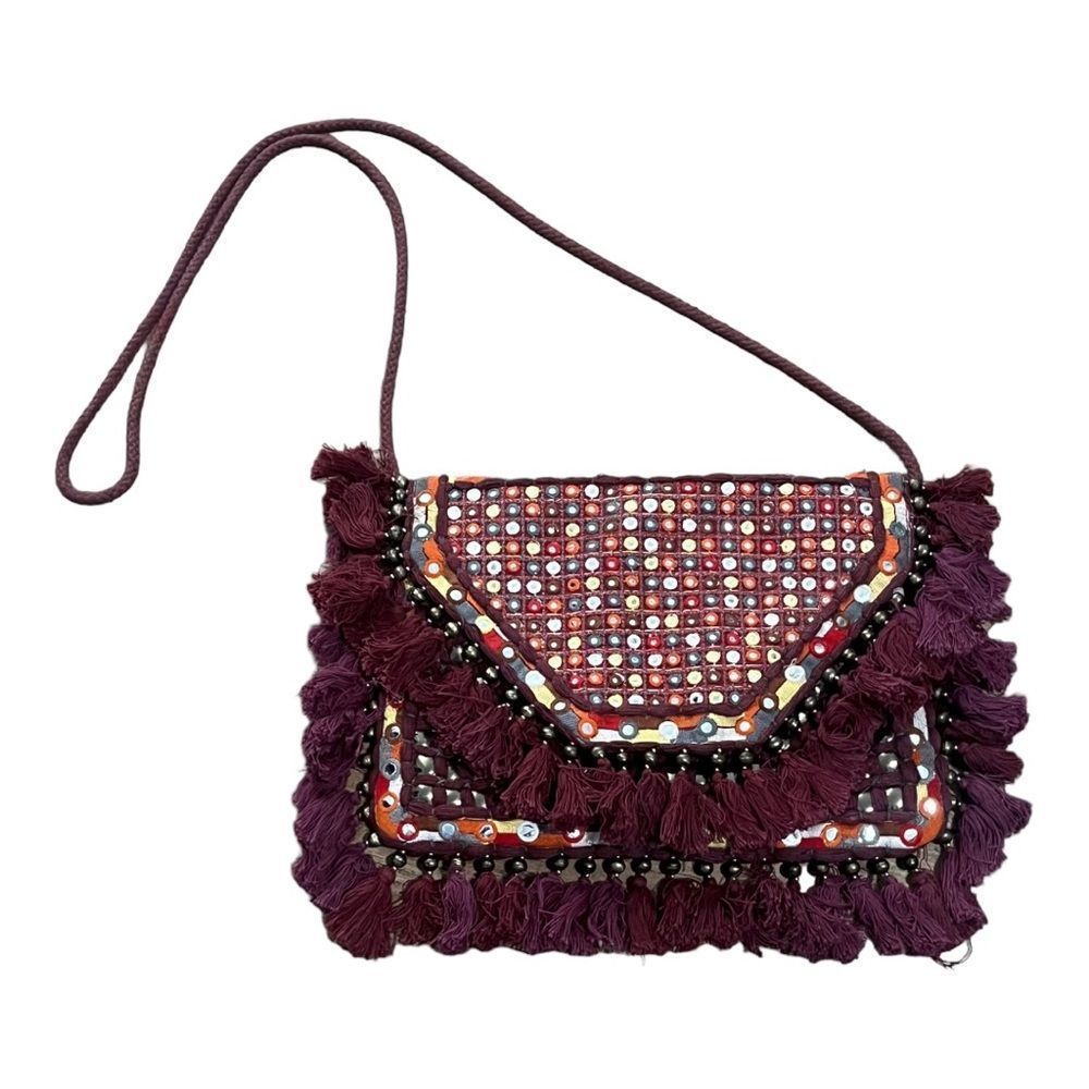 ANTHROPOLOGIE  ibBan Handmade Boho Beaded Fringe Crossbody Bag